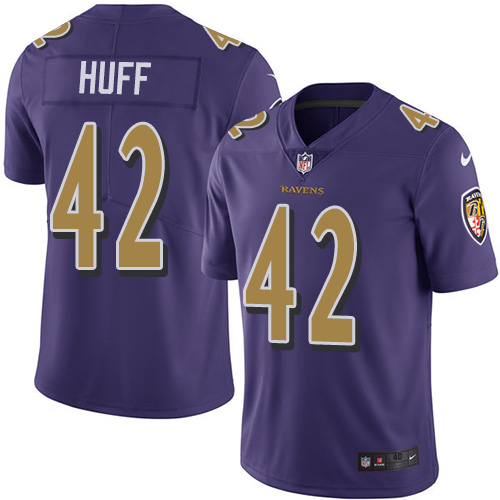 Men's Elite Marqueston Huff Nike Jersey Purple - #42 Rush NFL Baltimore Ravens